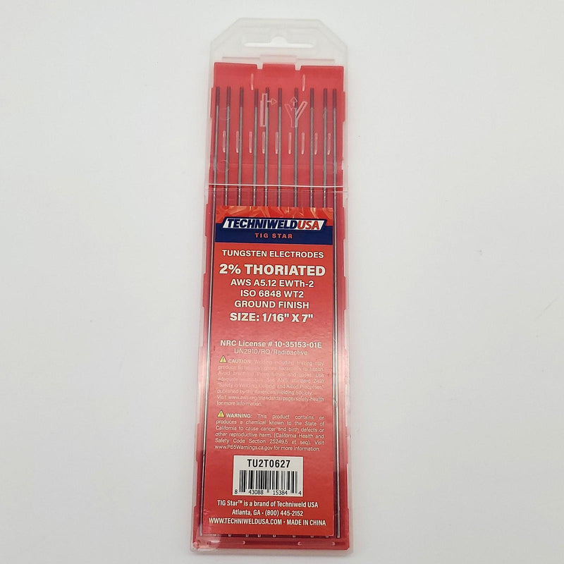 Techniweld TU2T0627 Tungsten Electrode 1/16" x 7" 2% Thoriated Pack of 10 1