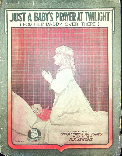 1918 Just A Baby's Prayer At Twilight Vintage Sheet Music Large M K Jerome 1