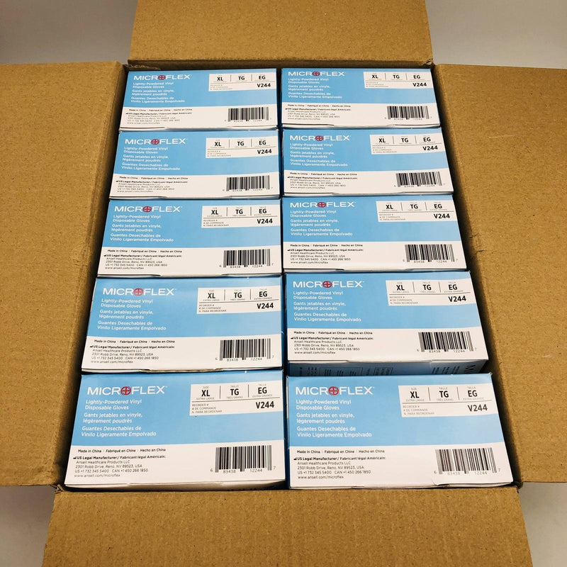 Microflex V244 Disposable Vinyl Glove XL Lightly Powdered Non Sterile 1000/Case 6