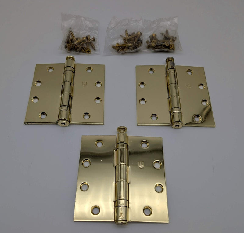 Hager BB1279 Ball Bearing Hinge 4.5" x 4.5" Full Mortise Bright Brass Pack of 3