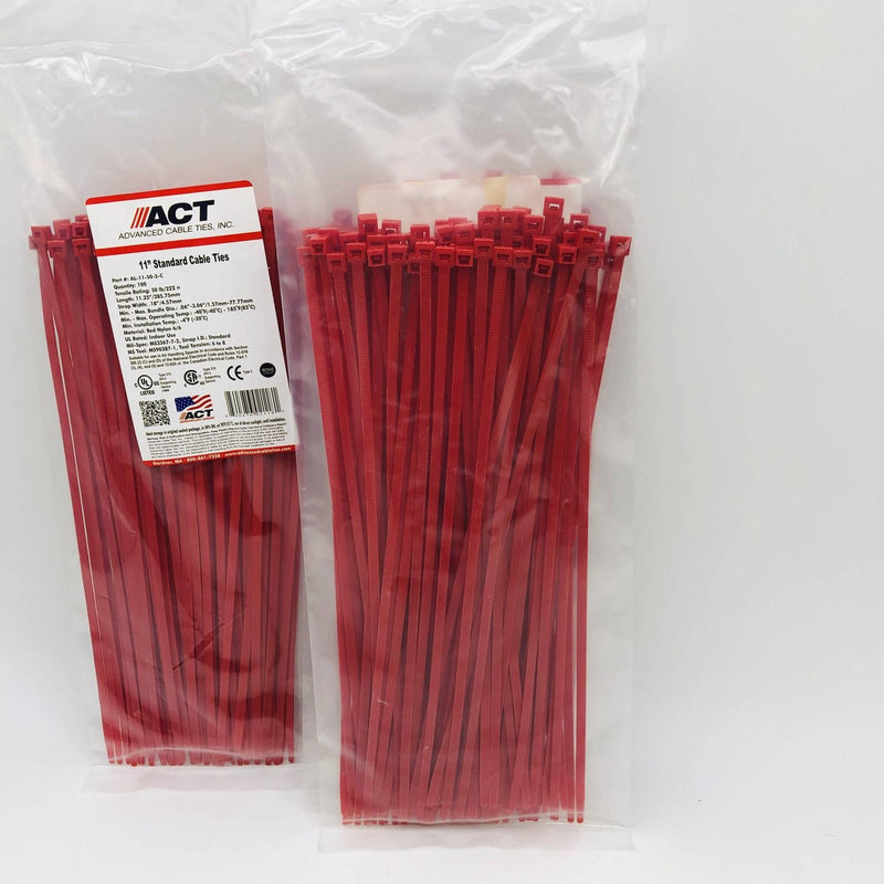 ACT AL-11-50-2-C Cable Tie 11in Length .18" Width 50lb Red Nylon 6/6 Pack of 300 4