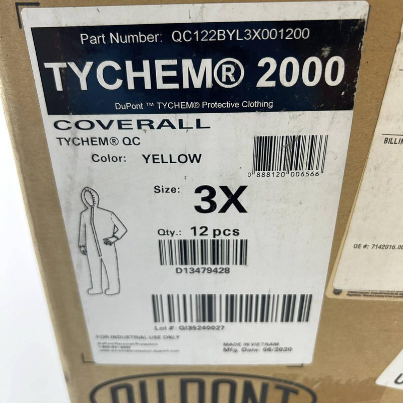 Dupont Tychem 2000 Hazmat Coverall Suit 3XL Hooded Yellow QC122BYL3X001200 12pk 2