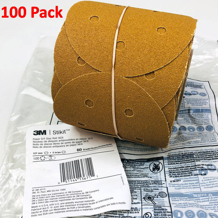 3M Stick It Paper DF Disc Roll PSA 3631 5" 60 Grade Medium 100 Count 13671