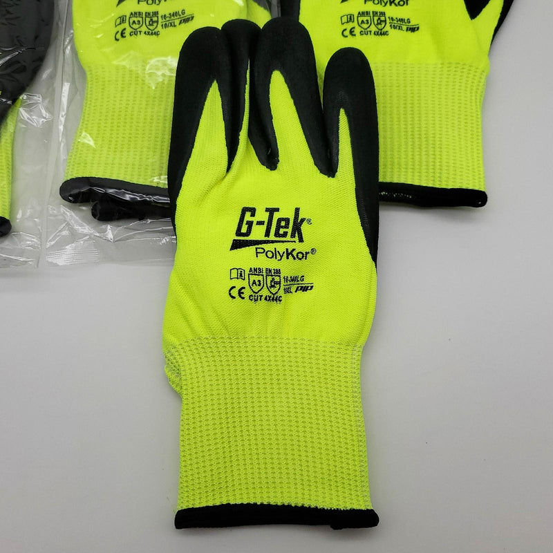 G-Tek 16-340LG PolyKor Gloves XL A3 Cut Resistant Nitrile Dipped Yellow 3 Pair 3