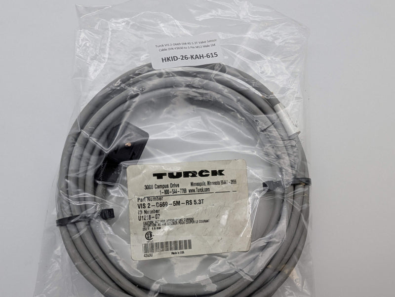 Turck VIS 2-D669-5M-RS 5.3T Valve Sensor Cable DIN 43650 to 5 Pin M12 Male 5M