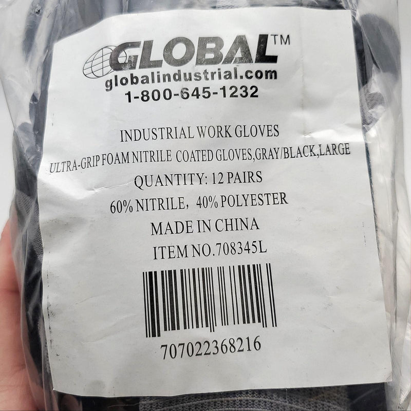 Nitrile Grip Work Gloves Sz Large Mechanics Gloves Global Glove 708345L 12 Pairs 7