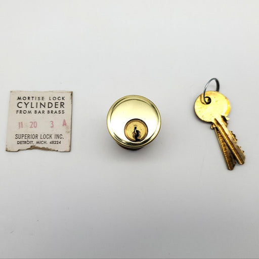 Superior Lock Inc Mortise Lock Cylinder 1-1/4" Length Bright Brass 11 20 3 A NOS 2