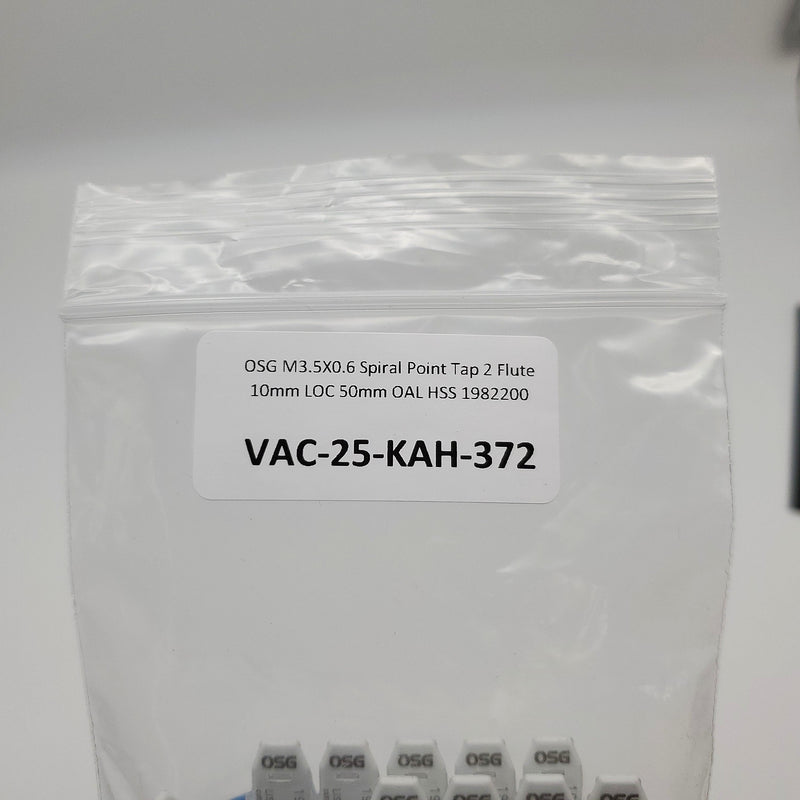 OSG M3.5X0.6 Spiral Point Tap 2 Flute 10mm LOC 50mm OAL HSS 1982200 5