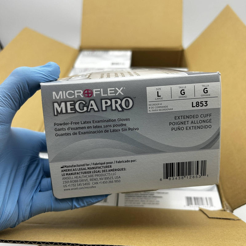 Microflex MegaPro L853 Disposable Glove Large PF Latex Blue 15mil 12in 500/Case 5
