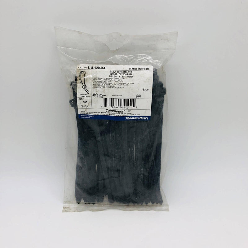 Thomas & Betts L-8-120-0-C Cable Ties 8" Length UV Resistant Black Nylon 100pk 6