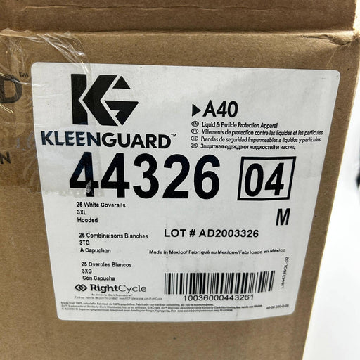 Kleenguard 44326 Coveralls A40 White Zipper Hooded Elastic 3XL 25/CA 2