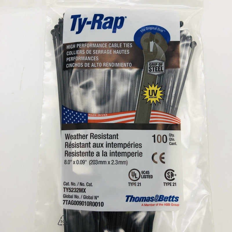 Thomas & Betts TY5232MX Cable Tie Ty-Rap 18lb 8in UV Black Nylon 500pk (.10/pc)