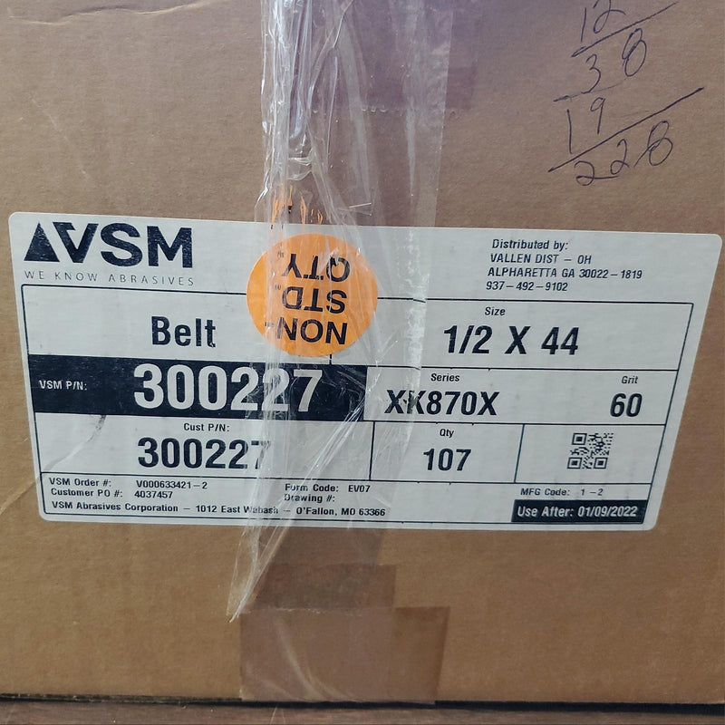 1/2" x 44" Sanding Belts 60 Grit VSM XK870X Ceramic Grain Pack of 20 5