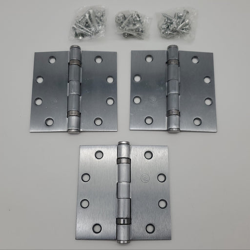 3x Hager Door Hinges ECBB1100 Full Mortise Satin Chrome 4.5" x 4.5" NOS 2