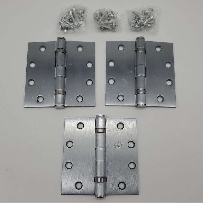 3x Hager Door Hinges ECBB1100 Full Mortise Satin Chrome 4.5" x 4.5" NOS 2