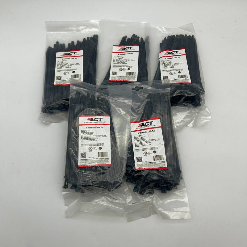 ACT AL-08-50-RL-0-C Cable Ties Releasable Black 8inch 50lb 500pk (.08/pc)