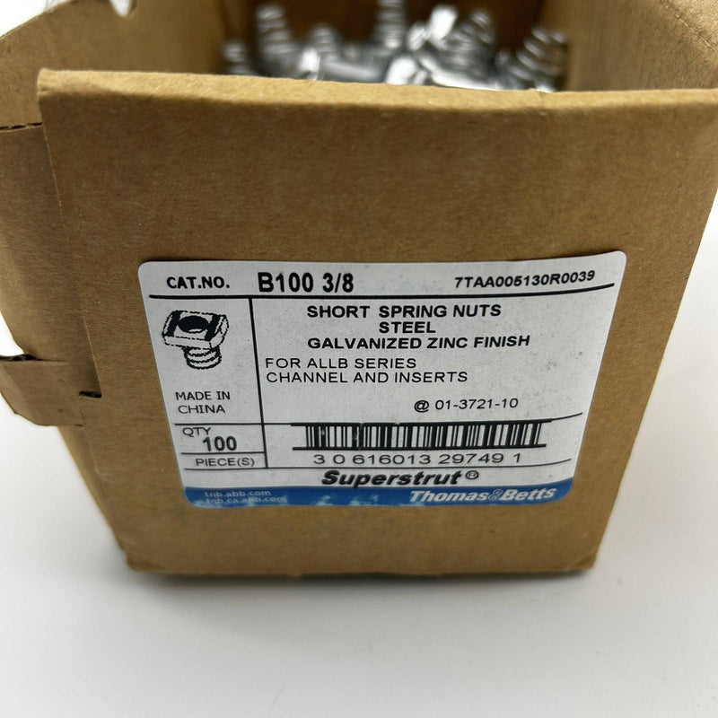 Thomas and Betts B100 3/8 Short Spring Nuts Steel Galvanized Zinc Finish 100pcs 2