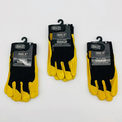 Ironcat 86350 Cowhide Leather Gloves Small Hvy Duty Mechanics Hook Loop 3 Pairs 1