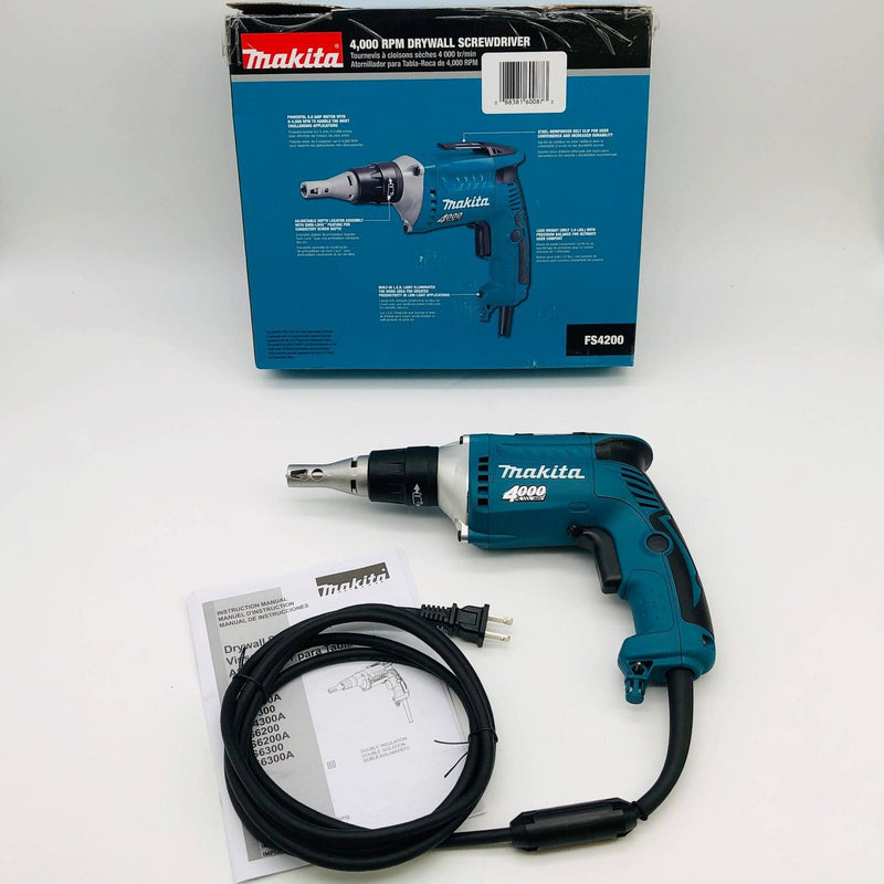 Makita FS4200 Drywall Screwdriver Screw Gun 4000 RPM Corded 1/4in Chuck Hex 6A 8