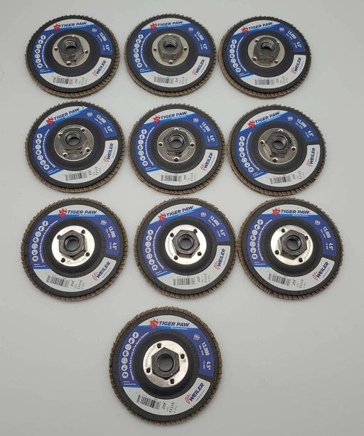Weiler 4-1/2" Abrasive Flap Discs 40 Grit Phenolic 5/8"-11 Nut 51113 Pack of 10 1