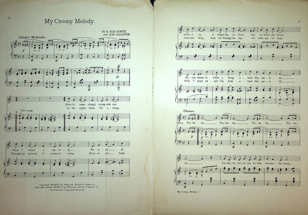 1914 My Crooney Melody Vintage Sheet Music Large Maxixe Joe Goodwin Ray Goetz 2