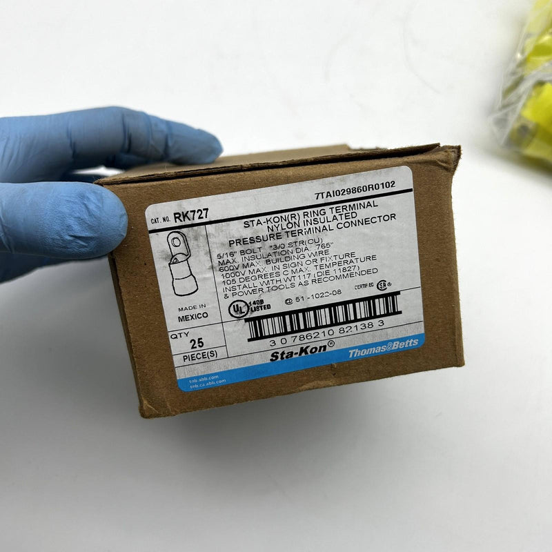 Thomas & Betts Sta-Kon RK727 Ring Terminal Nylon Insulated Yellow 5/16 3/0 25pk 2