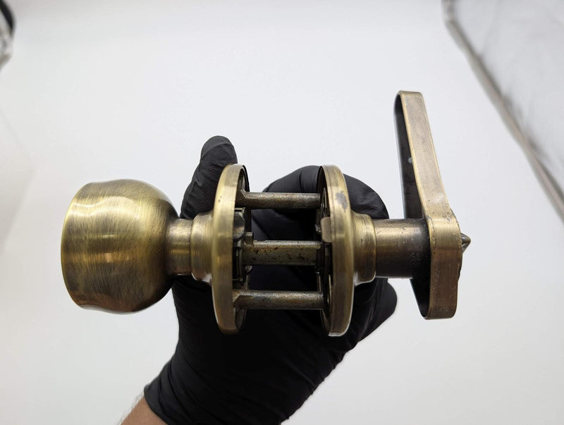 Kwikset Keyless Exit Lock Knob & Lever Grecian Antique Brass 2-3/8" Backset 3