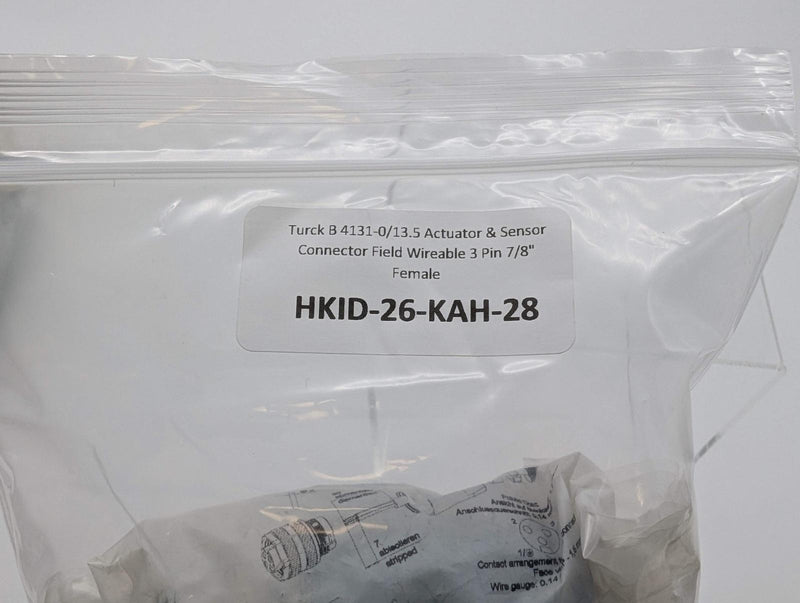 Turck B 4131-0/13.5 Actuator & Sensor Connector Field Wireable 3 Pin 7/8" Female 5
