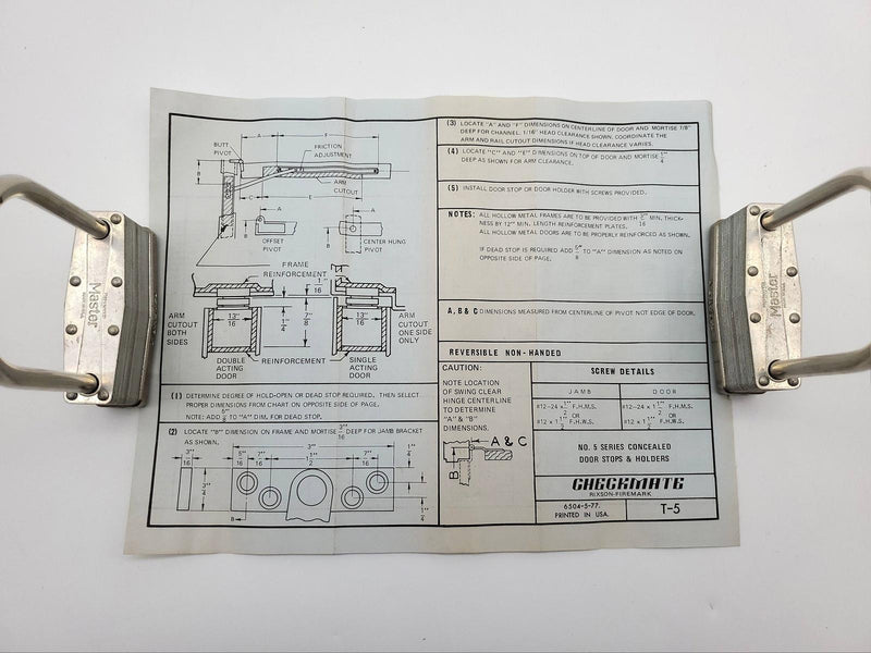 Rixson 5-533 Door Stop Overhead Concealed Satin Chrome Reversible Checkmate No 5 11