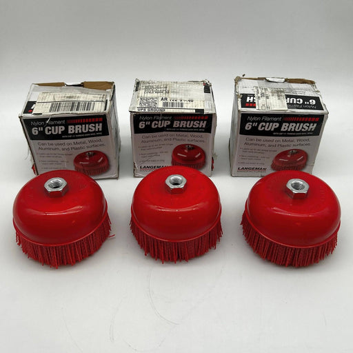 Langeman Cup Brush 6inch Nylon Filament 5/8-11 Thread 2500 Max RPM Lot of 3 1