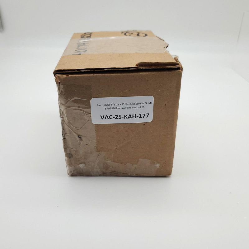 FalconGrip 5/8-11 x 3" Hex Cap Screws Grade 8 FA68102 Yellow Zinc Pack of 25 6