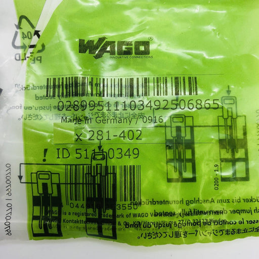 10x WAGO 281-402 Insulated Jumper Adjacent 32Amp 6mm W x 8mm H x 23.7mm D Gray 2