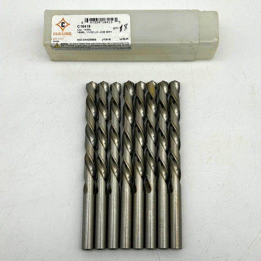 8pk Cle-Line C18419 Jobber Length Drill 1898L 11/32 Left Hand Spiral HSS Bright 1