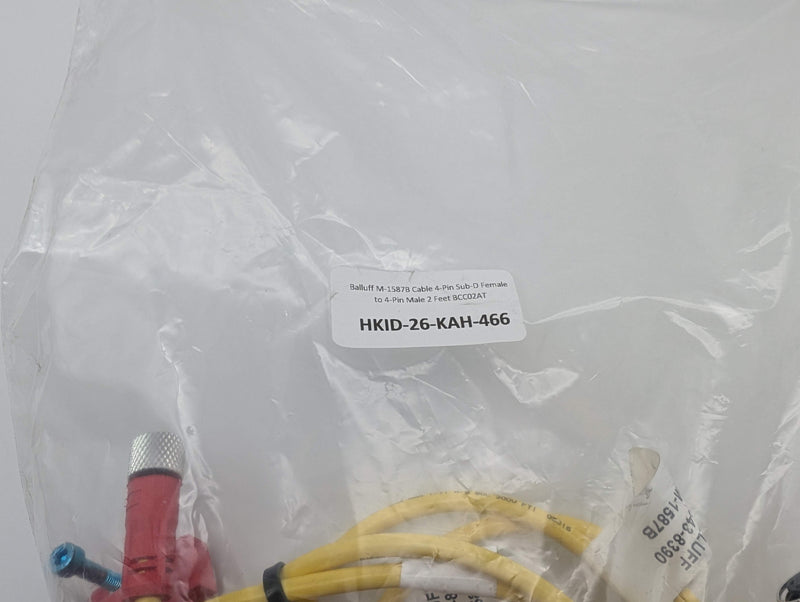 Balluff M-1587B Cable 4-Pin Sub-D Female to 4-Pin Male 2 Feet BCC02AT
