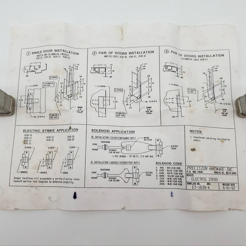 Precision Electric Strike 1639-32 B Satin Chrome LHRB 4-7/8" L x 1-1/8" W USA 6