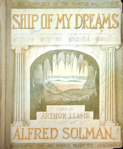 1912 Ship Of My Dreams Vintage Sheet Music Large Alfred Solman Arthur Lamb 1