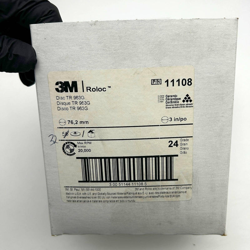 3M Roloc 11108 Disc 3in TR 963G 24 Grit Very Course Quick Change Ceramic 32pk 2