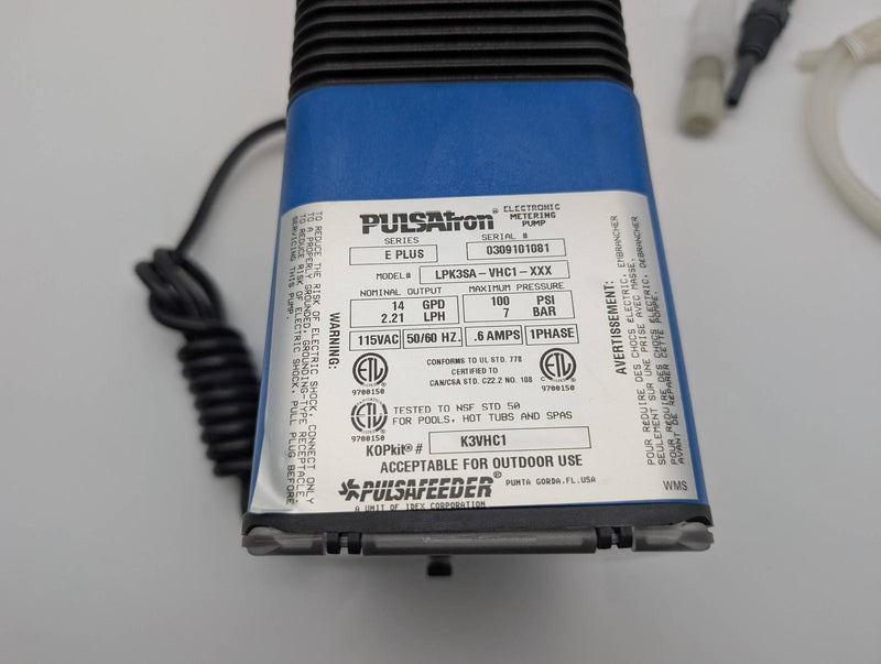 Pulsatron LPK3SA-VHC1-XXX Metering Pump 14 GPD 100 PSI 115V Less Bleeder Valve 6