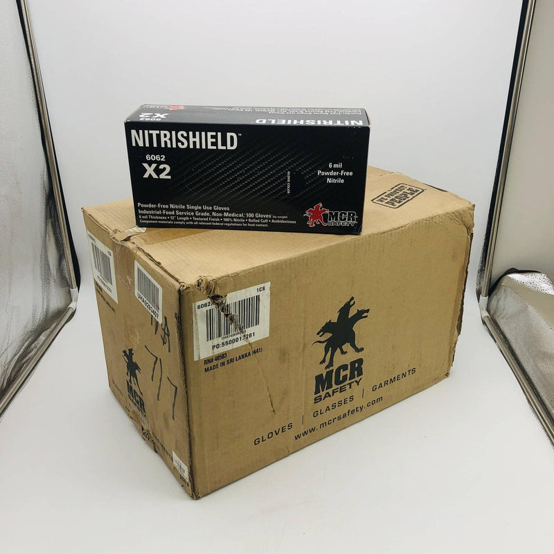 MCR 6062 Nitrile Gloves 2XL NitriShield Stealth 6 mil Pwdr Free Blck 10 box/case
