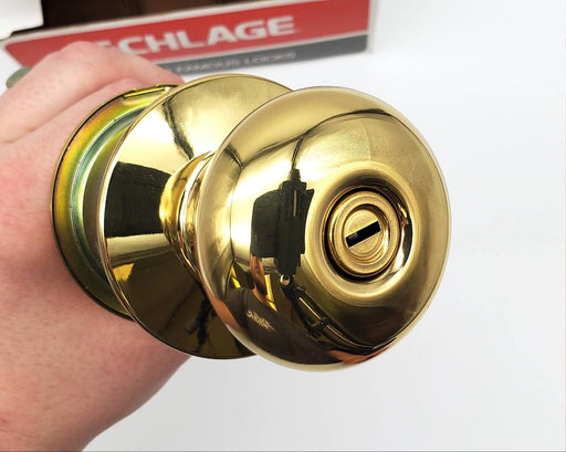 Schlage Door Knob Privacy Lock Bright Brass 605 Plymouth PLY A40S 2-3/8in BS NOS 1