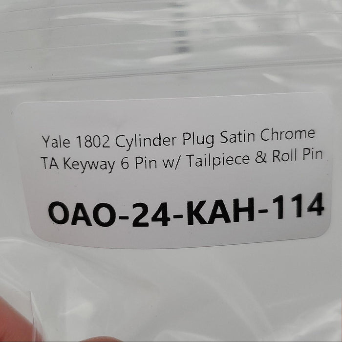 Yale 1802 Cylinder Plug Satin Chrome TA Keyway 6 Pin w/ Tailpiece & Roll Pin 6