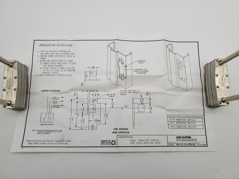 Von Duprin 4582-T2 LHR Monitor Strike Satin Chrome for 7500 Series Mortise Locks 7