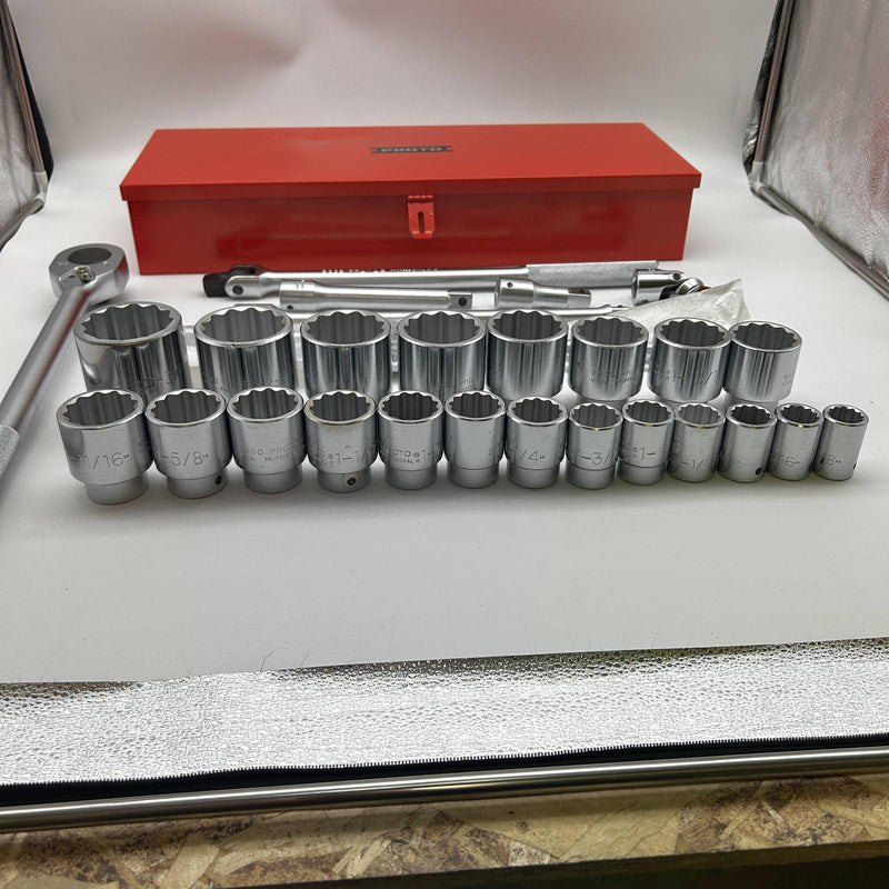 Proto J55104 Socket Set 3/4" Drive 29 Pieces 12 Point SAE Chrome Finish w Case 11