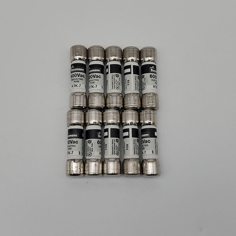 Bussmann KTK-7 Fuses 7A 600V Fast Acting Midget Fuses Pack of 10 1