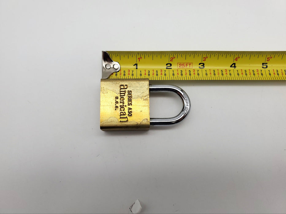 American Lock Padlock 1"L x 0.25"D Shackle A30 Solid Brass 1-3/8" Case USA Made 6
