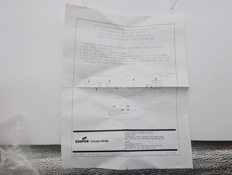 Cooper 5000129-287 PG9 Micro-Mini 4 Pin Female Connector 250V 4A 2