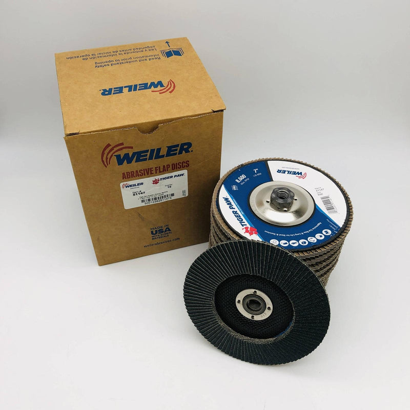 Weiler 51147 Flap Disc 7" Tiger Paw 60Z Grit 5/8-11 Arbor Hole Angled 10pk 8