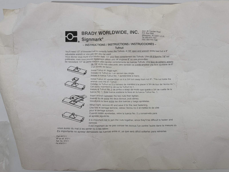 Brady 97211 Vandal Proof 5/16" Tufnut for U-Channel Posts Pack of 3 4