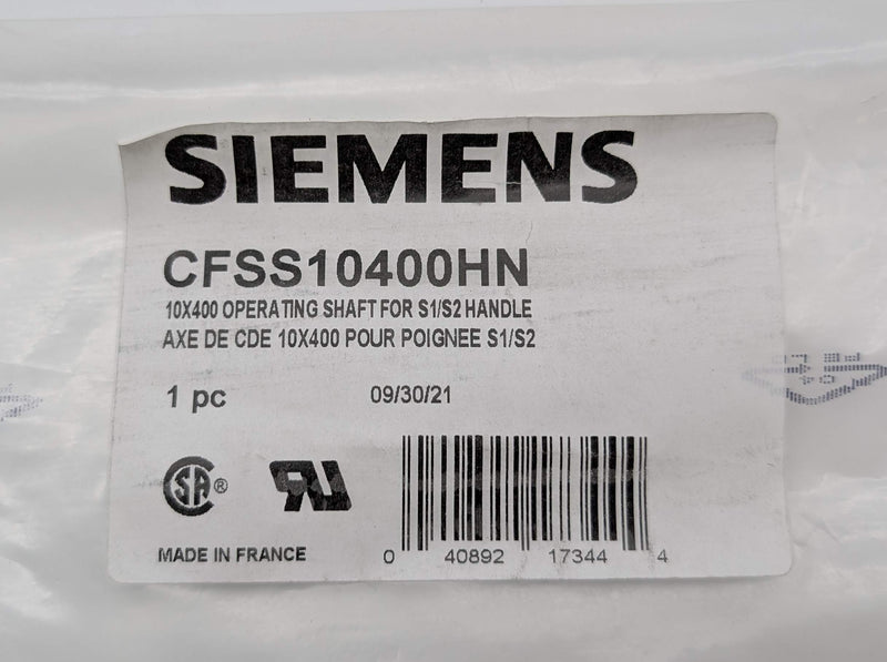 Siemens CFSS10400HN Operating Shaft 400mm L 10mm x 10mm Shaft Disconnect Switch