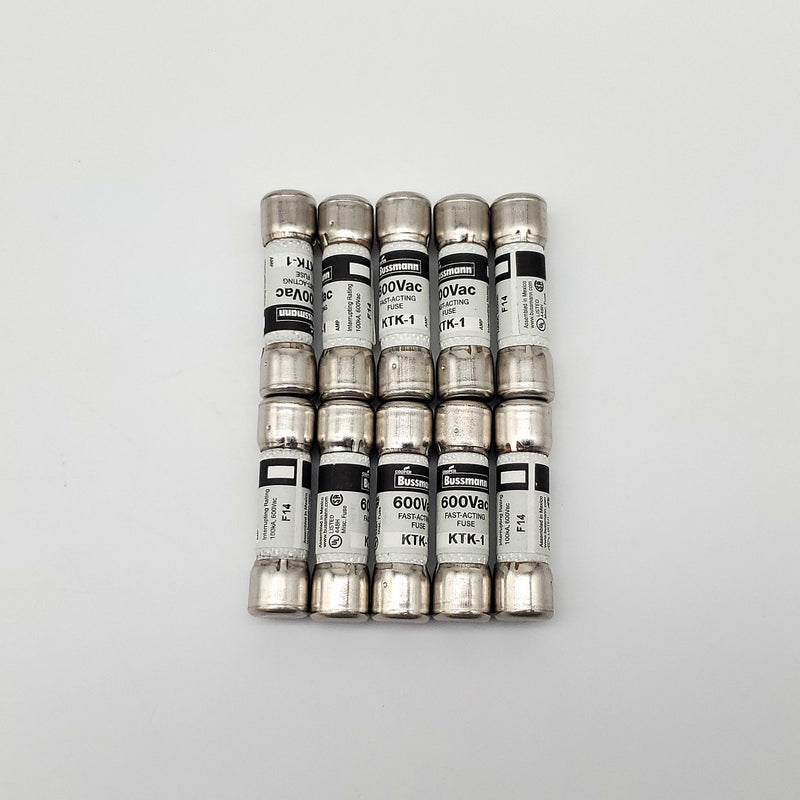Bussmann KTK-1 Fuses 1A 600V Fast Acting Melamine Pack of 10 1